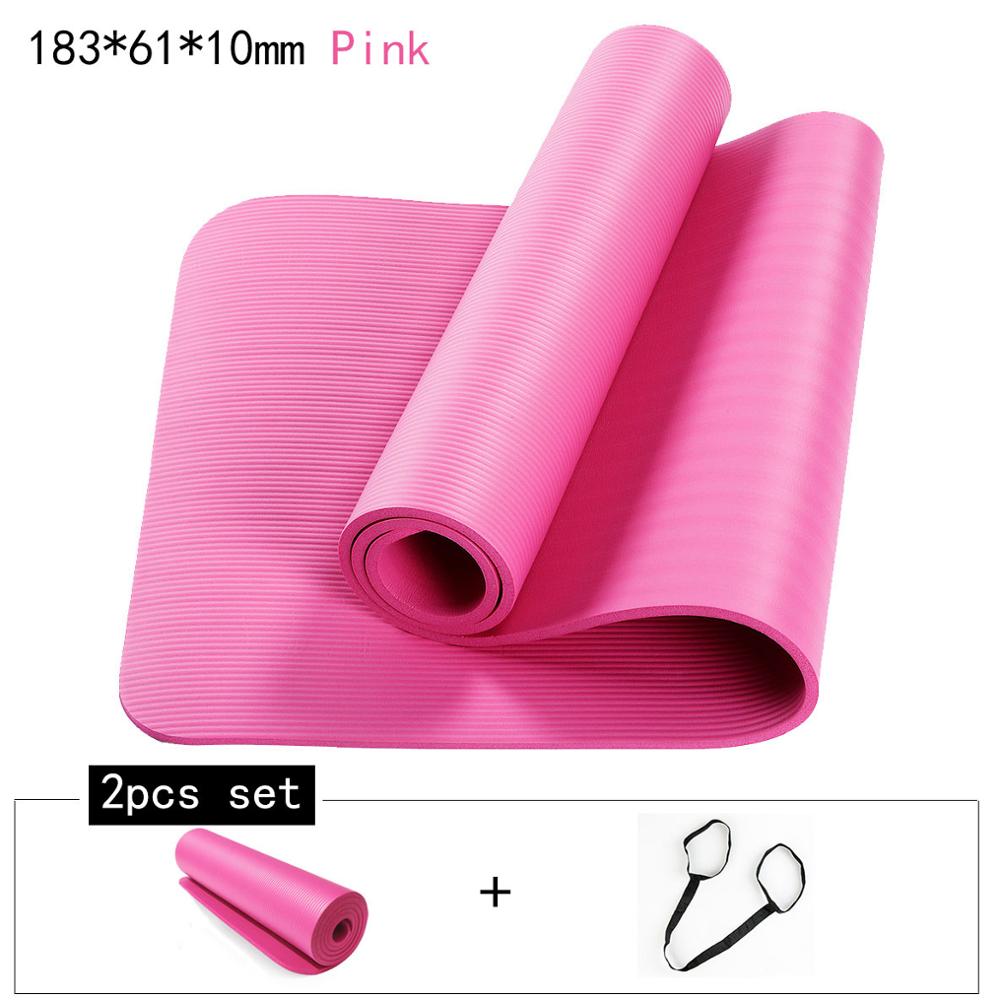 1830*610mm NBR and EVA Environmental Sports Yoga Mat For Beginner Non Slip Massage Mat Solid Color Exercise Gym Mat for Fitness: 2pcs Pink 10mm