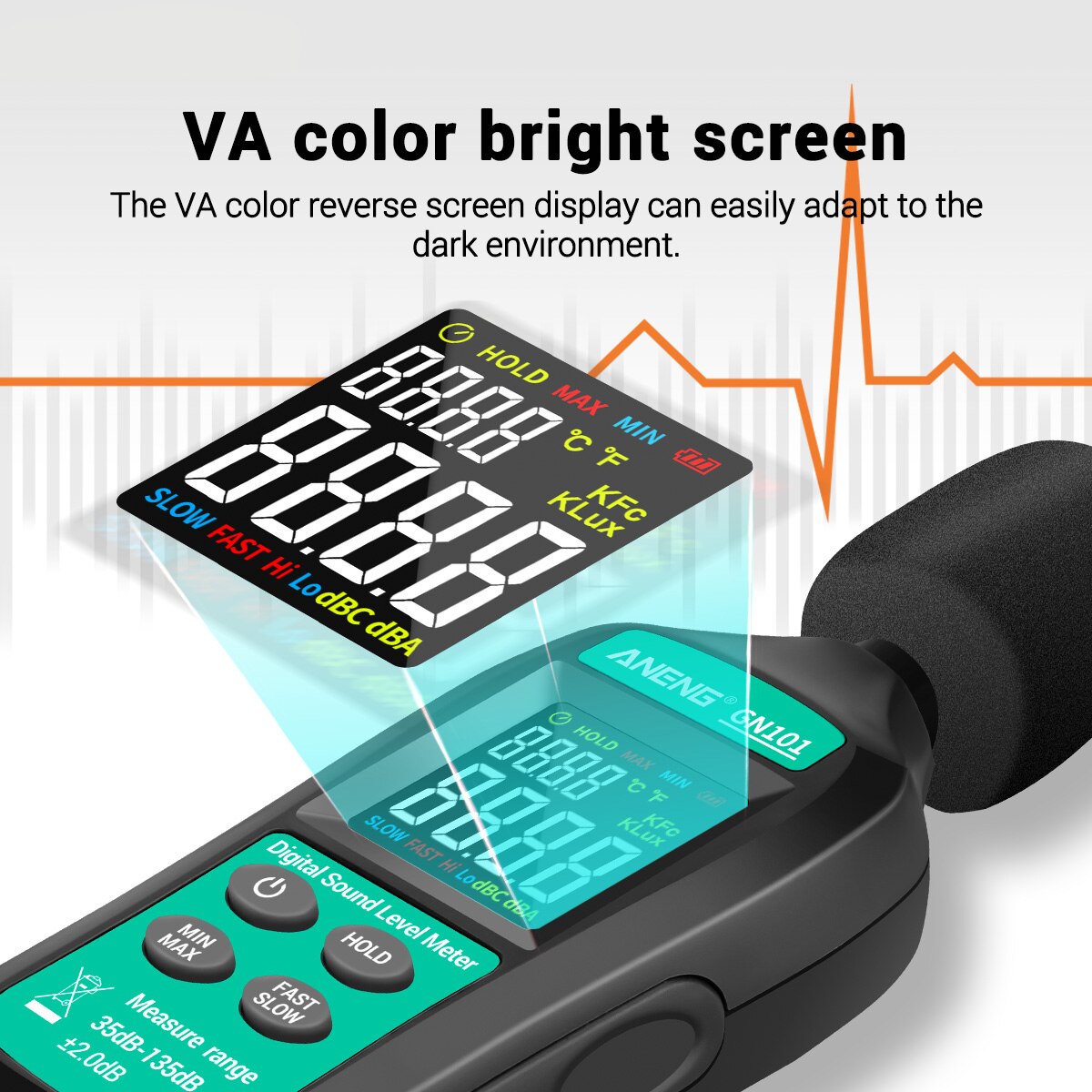 ANENG Digital Noise Meter 35db-135db Decibel Meter LCD Display Sound Level Meter Sound Decibel Monitor Noise Tester Noise Tester