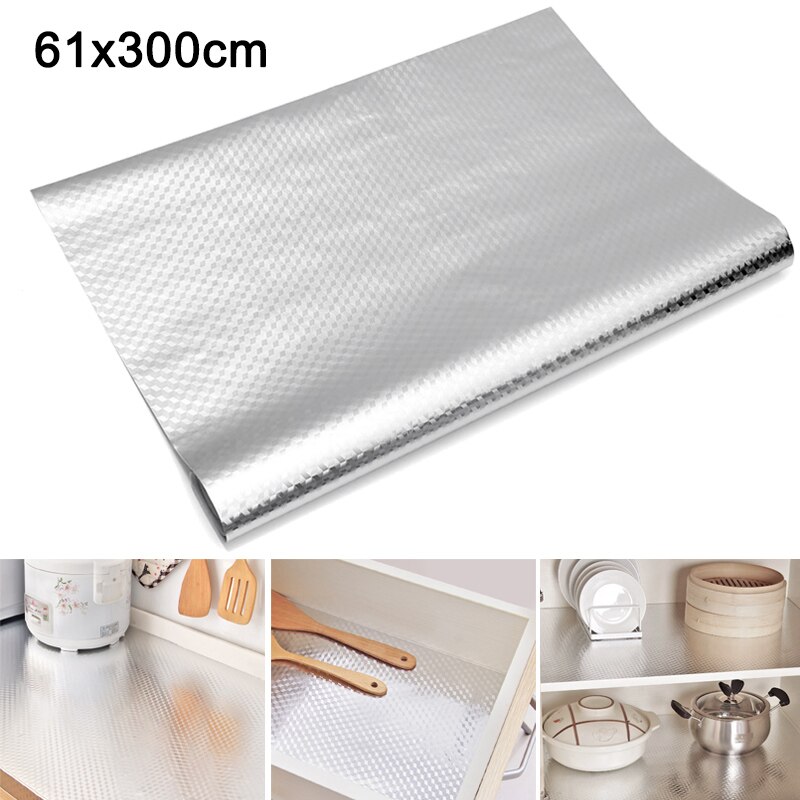 Self Adhesive Waterproof Oil-proof Aluminum Foil Wallpaper Kitchen Stove Wall Sticker D1: 61x300cm