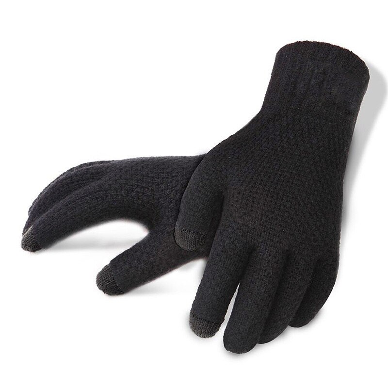 Vinter efterår mænd strikkede handsker touch screen mandlige tykkere varm uld cashmere solide handsker mænd vante business: Sortnologo