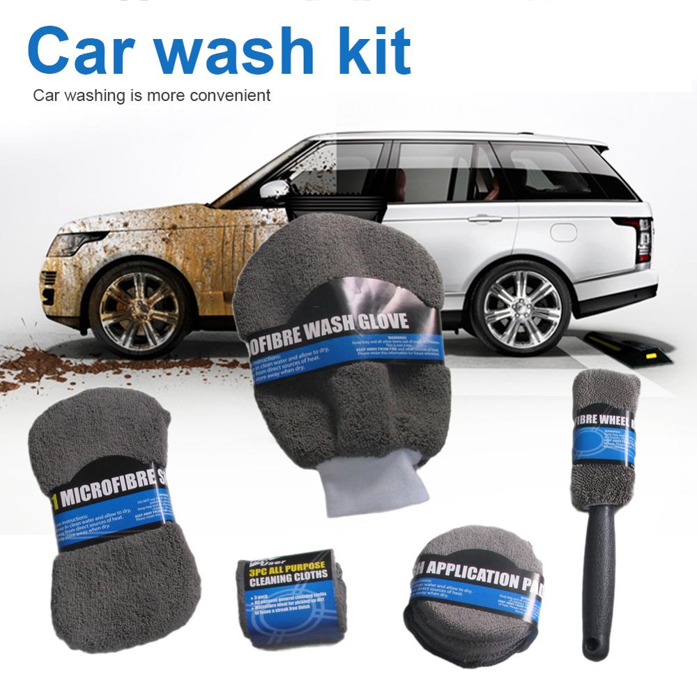 9 Uds Kit de limpieza para lavado de autos con cuidado automático incluye 3 * toallas de microfibra, 3 * Almohadillas aplicadoras, esponja de lavado, guante de lavado, cepillo de rueda