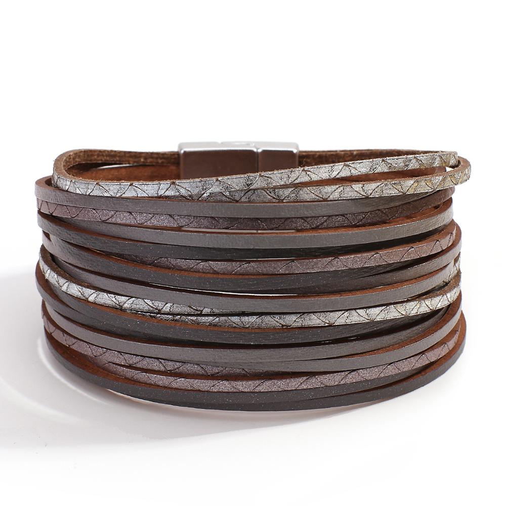 ALLYES Boho mehrschichtig Dünne Streifen Leder Armbänder für Frauen Damen Einfache Breiten wickeln Armbinde Weiblichen Schmuck: grau
