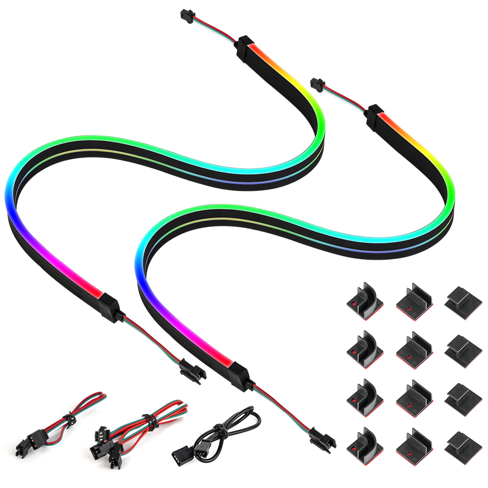 2 stk 50cm ledet neonlyssett til pc msi aura synkronisere aorus asus på datamaskinens hovedkort  ws2812b 60 ledet ledet stripelys  dc5v dc12v