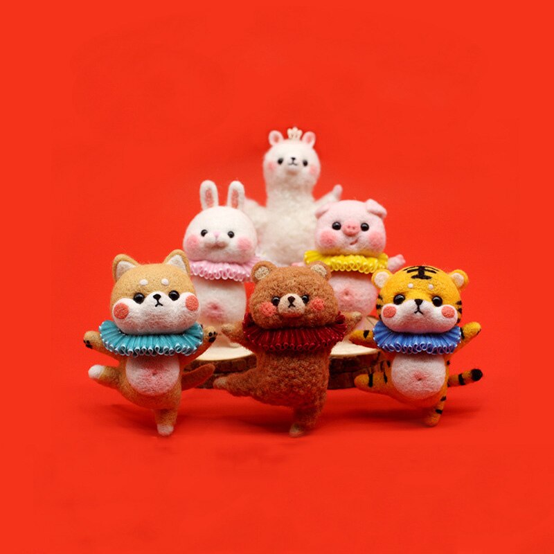 Cute Cartoon Animal DIY Wool Felt Handmade Craft Kit Needle Poked Kitting Unfinished Wool Felting Material