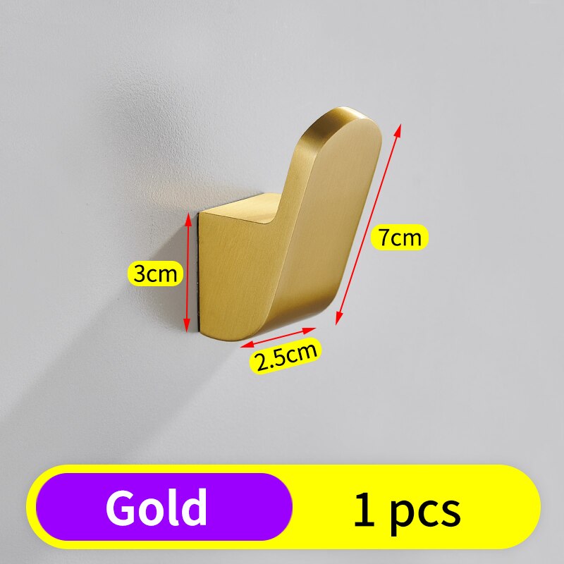 Robe Hook Black Bathroom Hooks for Towels Key Bag Hat Rack Decorative Coat Hooks Wall Mounted Clothes Hanger Bathroom Hardware: Gold-1pcs