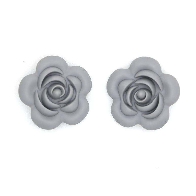 Kovict 10 stk silikone rose perler bpa gratis babybørster perler blomst form babybitringer til babybørser halskæde fremstilling: Lysegrå