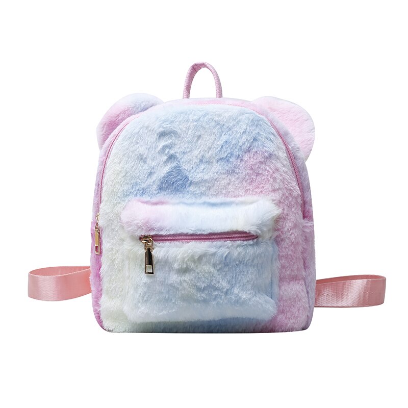 Bear Ears Plush Female Backpack Faux Fur Shoulders Bag Cute Furry Women Bag Winter Bags For Women 2022 Mini Girl Backpacks: Multicolour Backpack