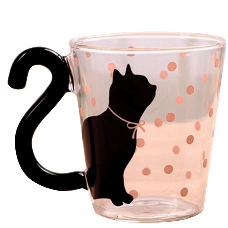 Urijk bærbar kop sød kat glas te tumbler mælk kaffekop hjemmekontor kop par glas krus kopper: 4