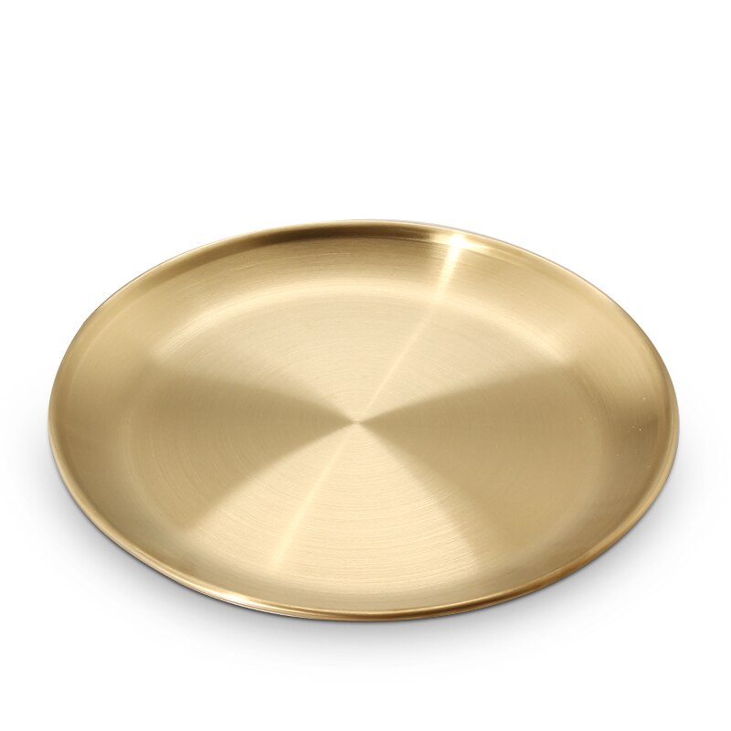 Golden Stainless Steel Round Plate Cake Dessert Flat Plate Thickened Stainless Steel Plate