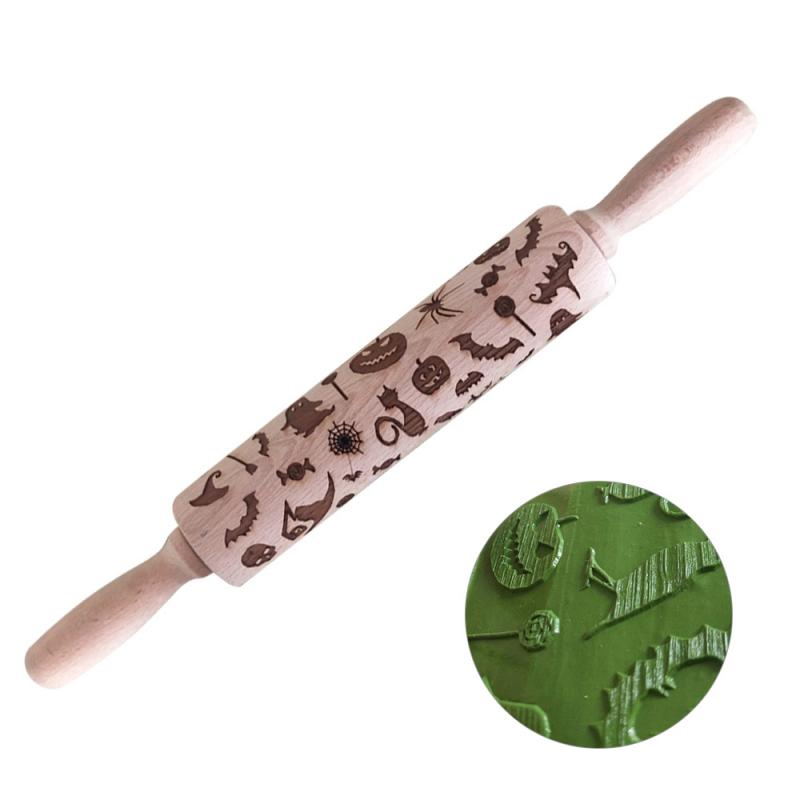 Pompoen Hoed Rolling Pins Halloween Reliëf Roll Pins Houten Bakken Biscuit Gezicht Taart Deeg Cake Roller Keuken Decoratie Acces: 01