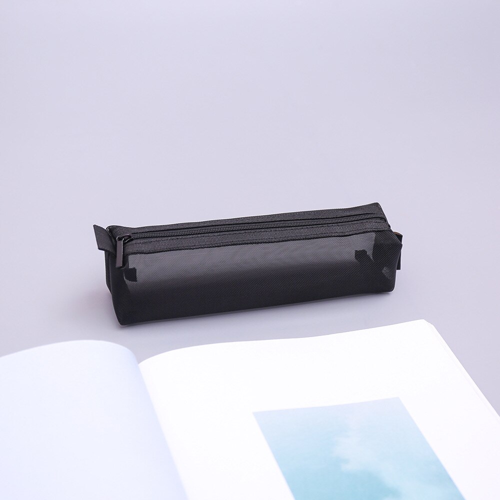 Estojo de malha transparente criativo, bolsa de lápis grande para crianças, presente para crianças: black