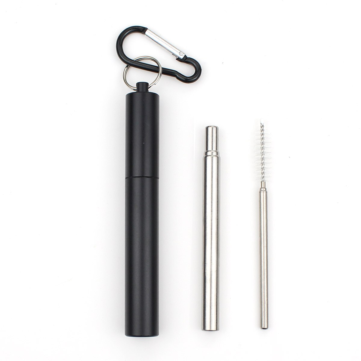 10Set Portable Stainless Steel Telescopic Drinking Straw For Travel Reusable Collapsible Metal Straw With Case And Brush: Black Level