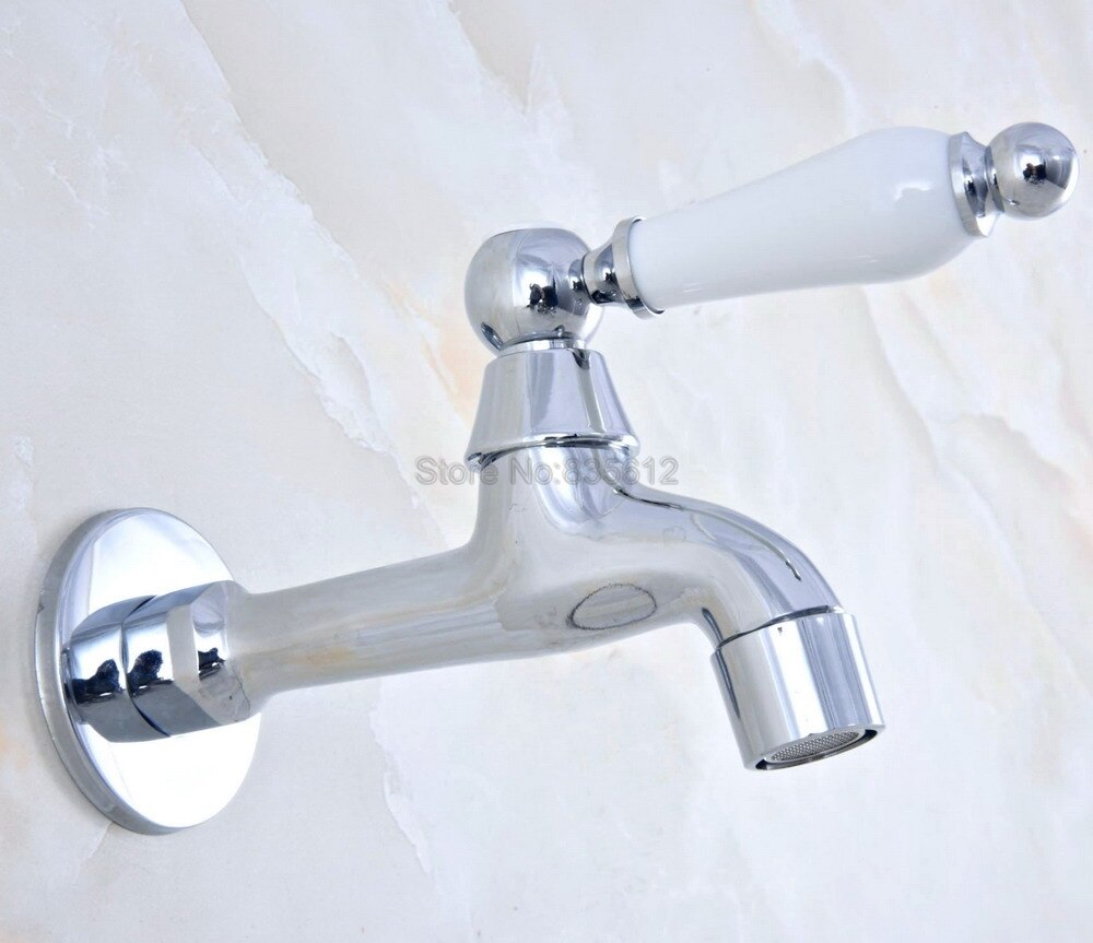 Polished Chrome Brass Wall Mount Ceramic Handle Mop Pool Faucet Laundry Sink Water Taps tav161