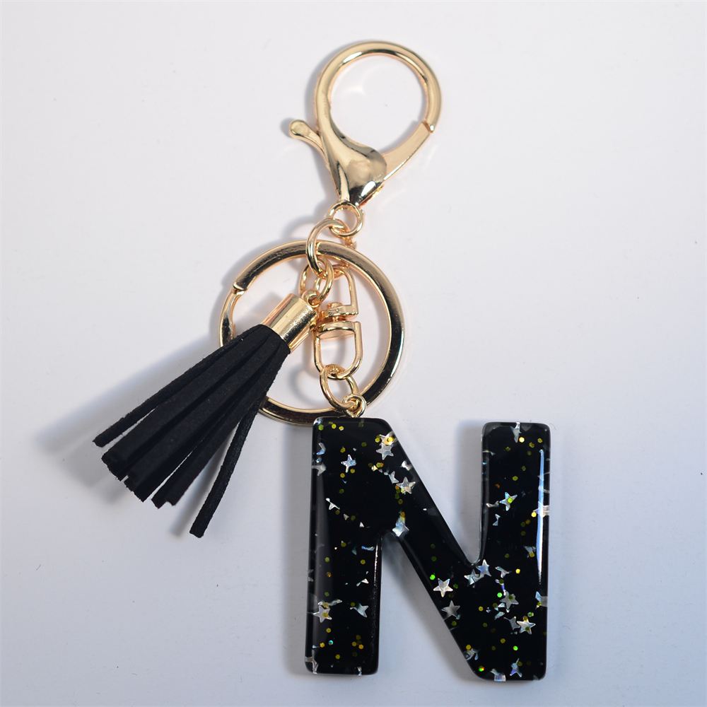 Schwarze Initialen A-Z Schlüsselanhänger Glitzer Stern Pailletten Harz Buchstaben Schlüsselanhänger mit Quaste für Frauen Tasche Ornamente Charm Autoschlüsselhalter: Dark Khaki