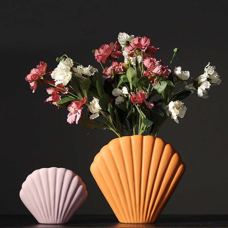 Nordisk stil kunst muslingeskal form vase keramisk kontraheret model stue dekoration hjem desktop ornamenter kunsthåndværk