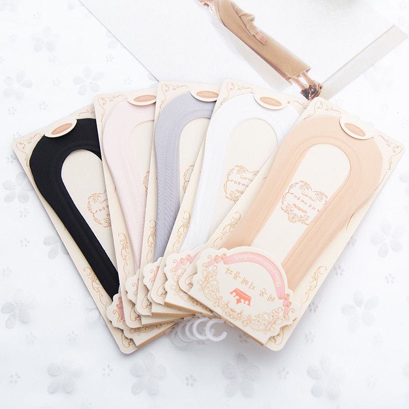 5 Ladies Summer Thin Sock Slippers Silicone Antiskid Ice Silk Socks Seamless Invisible Women Boat Socks Invisible Sock Slippers