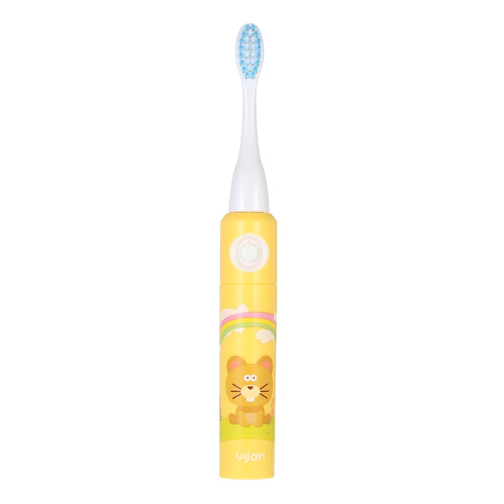 Baby IPX7 Waterproof Automatic Electric Toothbrush cartoon pattern Soft Brush Hair for Kids with 2 Brush Heads: yellow