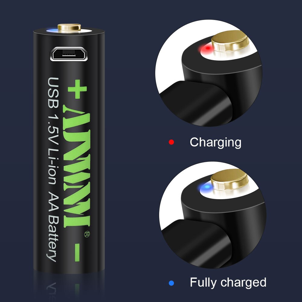 Ajnwnm 1.5v aa usb genopladeligt li-ion batteri 3000 mwh batterier aa til fjernbetjening trådløs mus + usb kabel