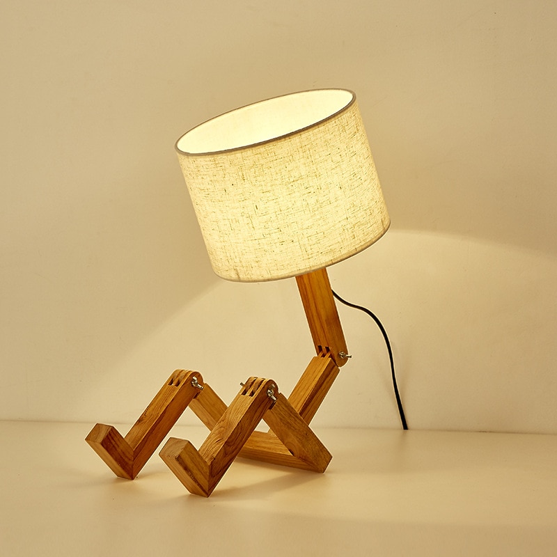 Neue Holz Roboter bilden Klapptisch Lampe Kreative Europäischen Schlafzimmer Studie Schlafzimmer Nacht Leinen Lampe Schatten Tisch Lampe