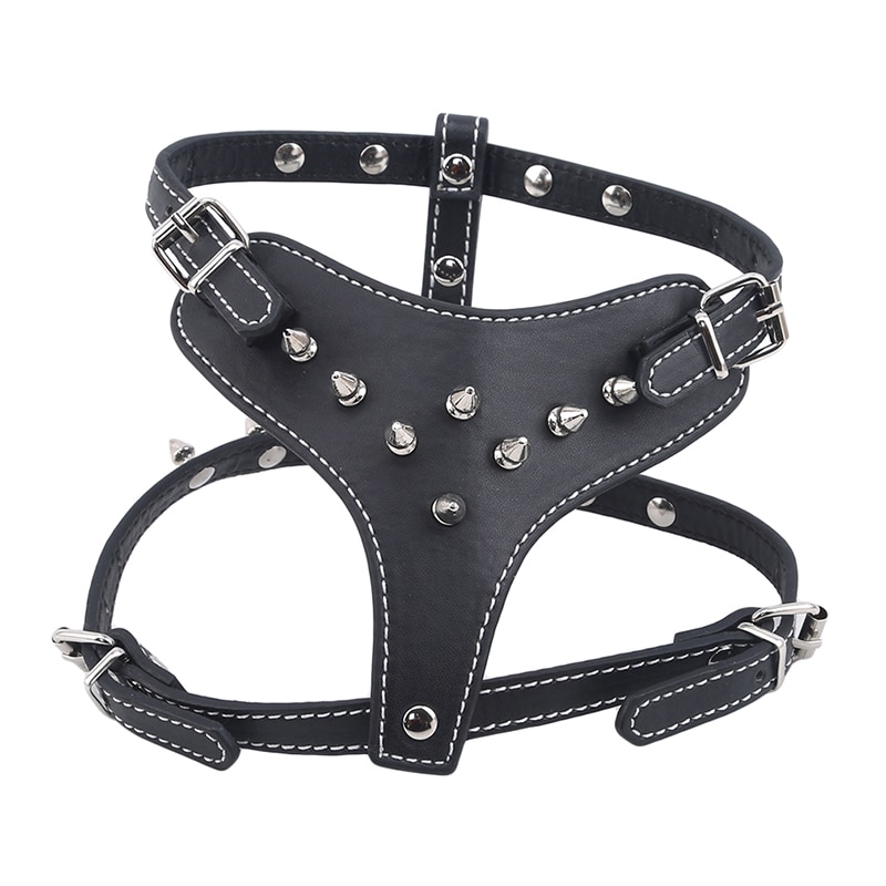 PU Leather Spiked Studded Dog Harness Pet Pitbull Adjustable Harness Collar For Medium Large Dogs Boxer Bull Terrier: Black