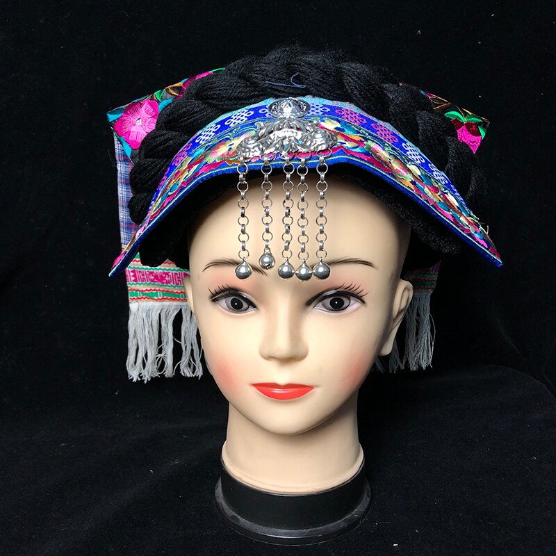 Women Embroidered Miao Headdress Chinese Minority dance Headpiece Miao Hat Chinese Minority Folk Dance Accessories