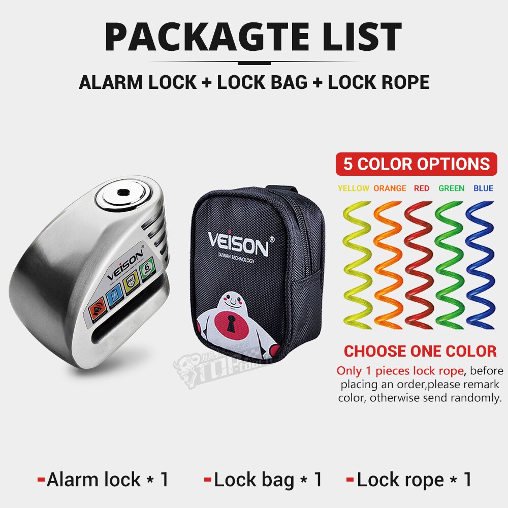 VEISON Waterproof Motorcycle Lock Bike Alarm Lock Scooter Disc Locks Warning Security Anti Theft Bicycle Para Moto Alarma Moto: PURPLE