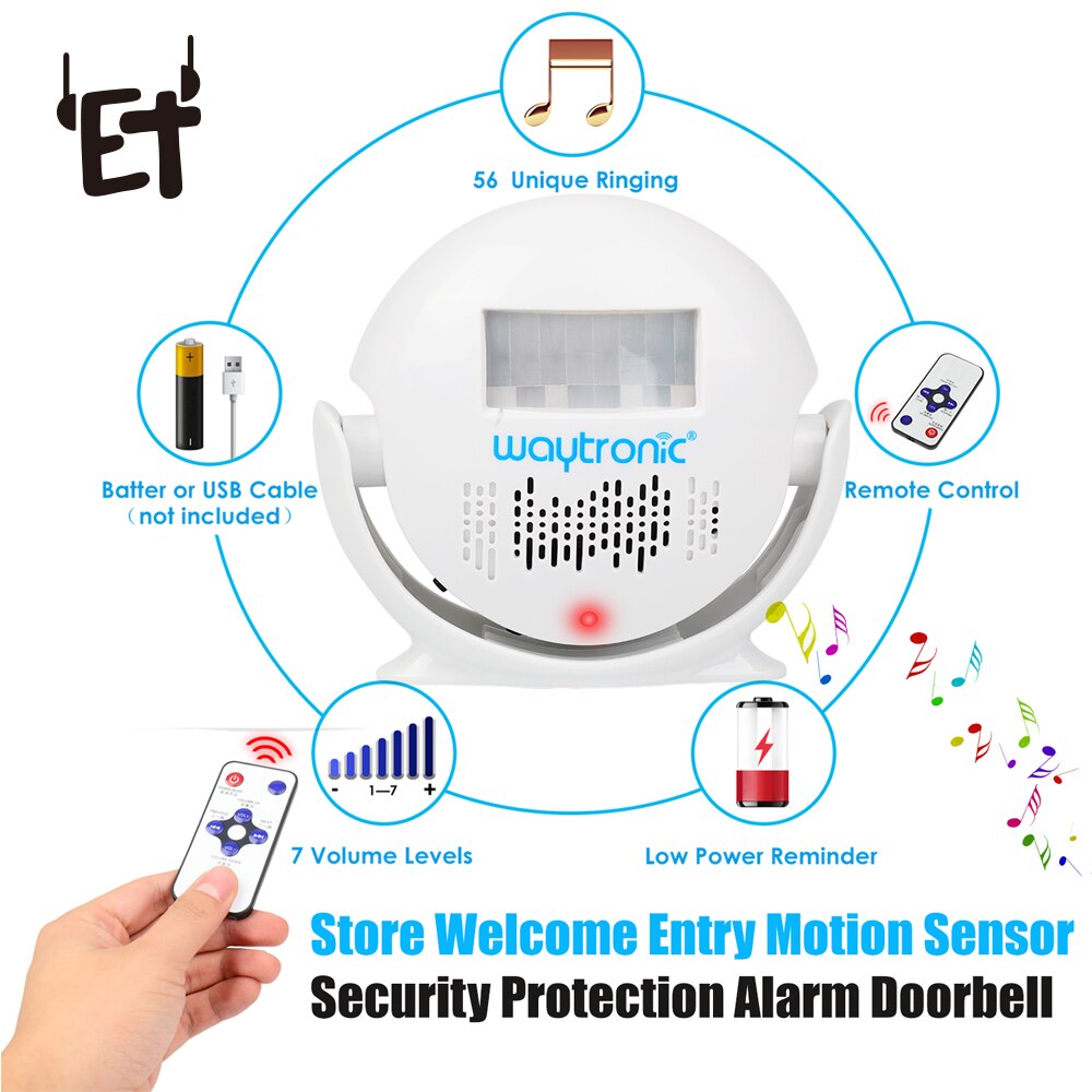 Draadloze deurbel met led-verlichting, welkomstalarm, thuiswinkel, winkeldeurbel, nachtlampje met batterij en usb-aansluiting, doof