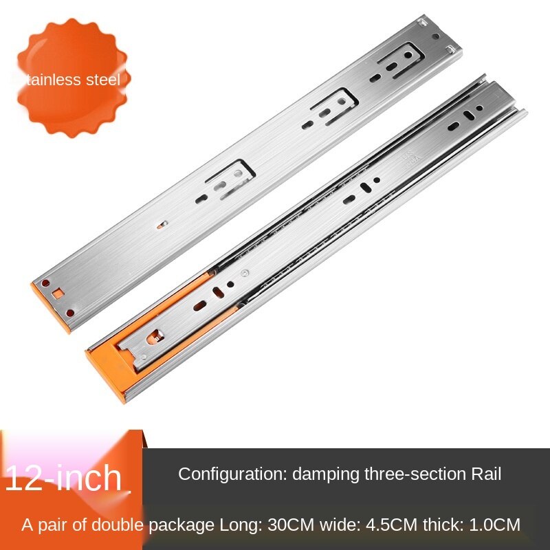 10&quot;-22&quot; Stainless Steel Drawer Slides Soft Close Drawer Track Rail Sliding Three-Section Cabinet Slides Furniture Hardware WF: 12 inch