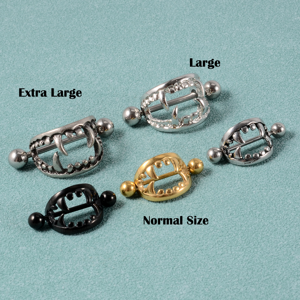 2 pièces 14G dents Sexy mamelon anneau bouclier couverture haltère mamelon Piercing barre pour femmes acier chirurgical sein corps Piercing bijoux