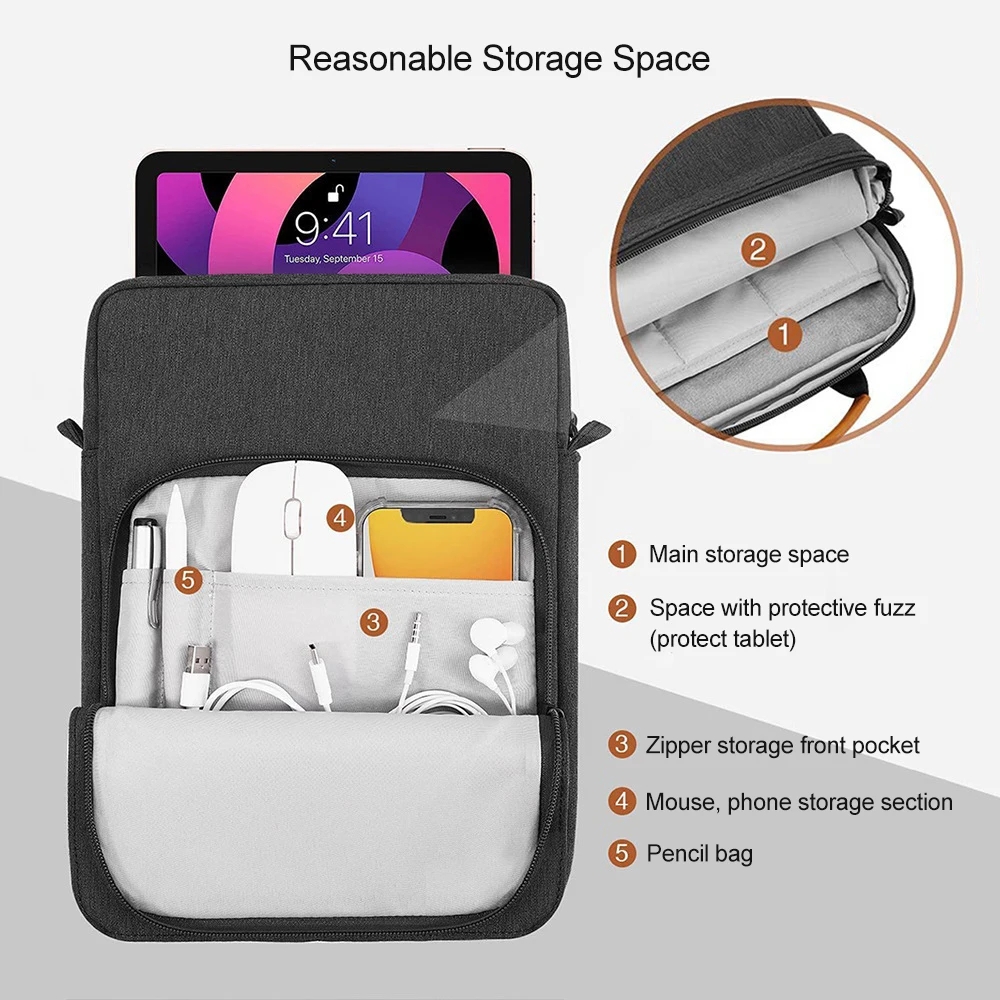 Tablet Shoulder Sleeve Bag For IPad air pro 12.9" , IPad Air 10.9" Surface Go 3/2 Galaxy Tab A 10,Laptop Pouch Handbag Birefcase