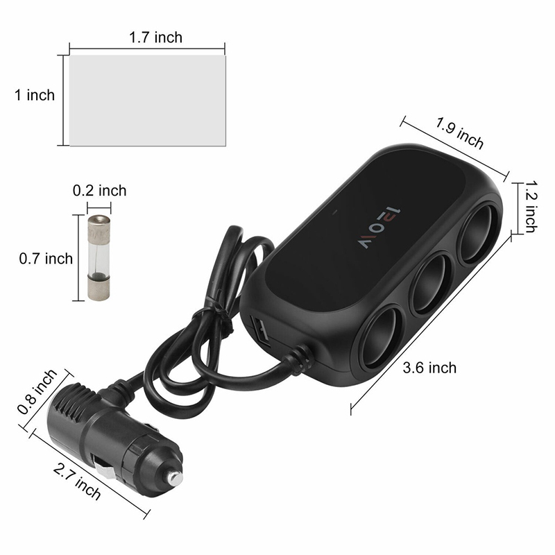 Encendedor de cigarrillos Universal de 120W, 12V, 24V, 3 vías, enchufe múltiple, cargador USB, adaptador Interior doble negro, divisor ABS, accesorio para coche