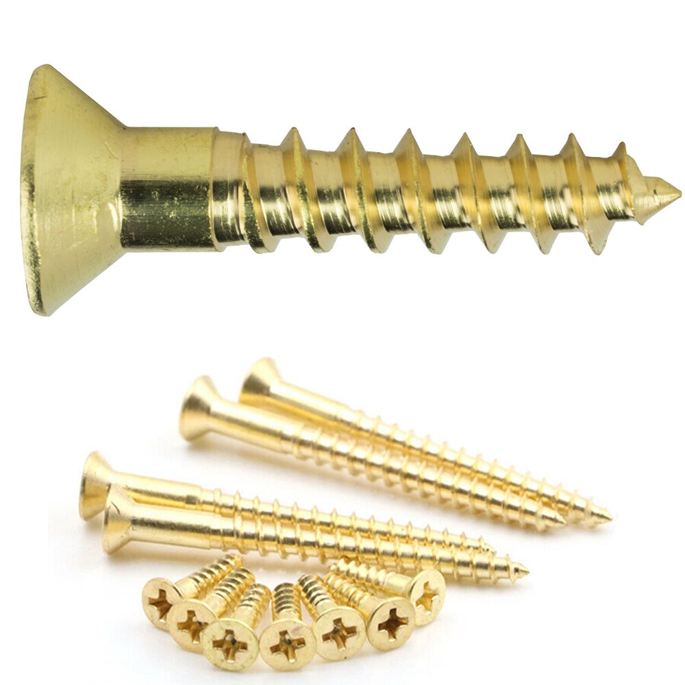 20Pcs/Set Solid Brass Wood Screws Flat Head Cross Recessed Screws Self Tapping Screws Wood Working Tools
