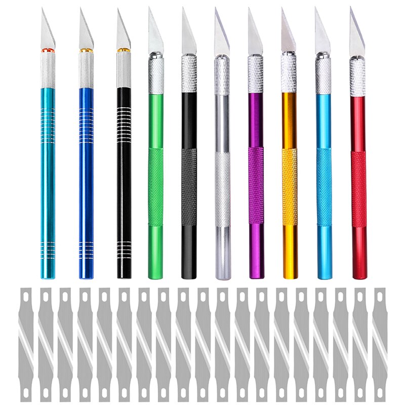 1PC Multi-color Metal Handle Non-Slip Carving Knife With 3Pcs Blade Leather Engraving Knife Set For DIY Repair Hand Tools