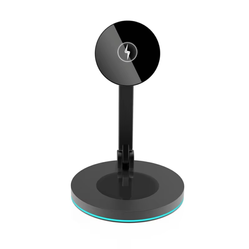 15W Draadloze Oplader Standaard - Opvouwbare 2-in-1 Magnetische Snellader Dock voor iPhone & Oortjes: Zwart