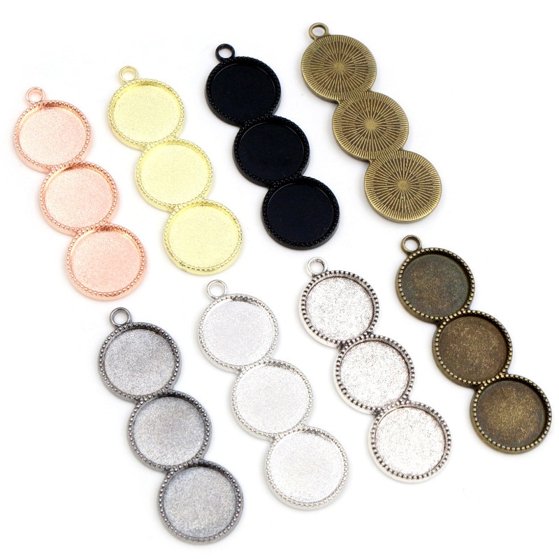10 piezas 12mm tamaño interior tres camafeo cabujón Base en blanco bandejas colgantes bisel DIY COLLAR COLGANTE joyas hallazgos