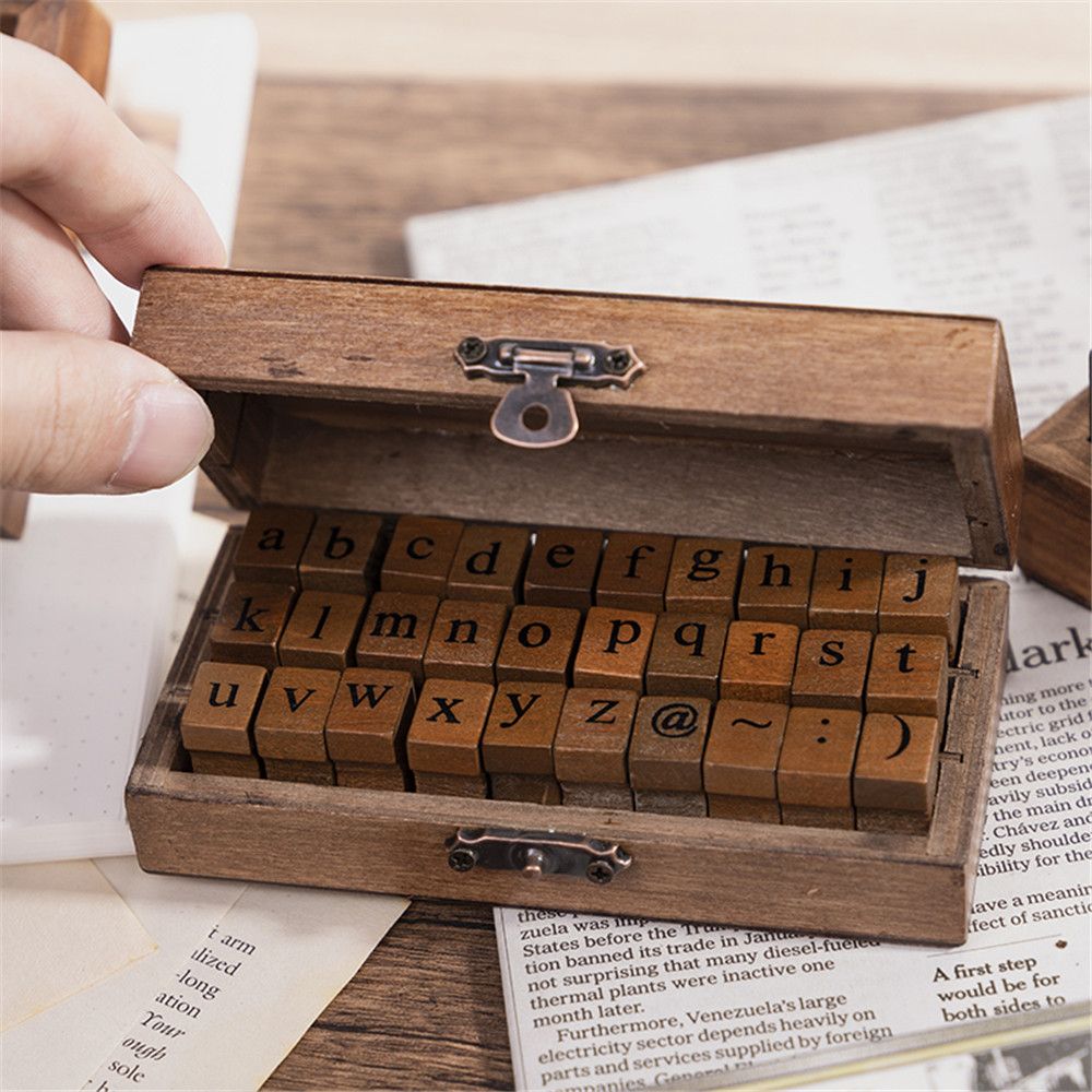 30pcs Retro Alphabet Letter Uppercase Lowercase Wooden Rubber Stamp Set Craft Stamps for Scrapbooking Office School Stationery