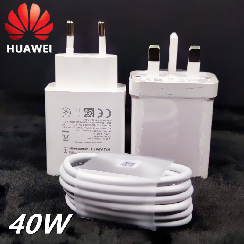 Huawei 40W Charger UK EU SuperCharge P30 pro fast charge adapter type C cable For Huawei P30 pro P40 Mate 30 20 pro V30