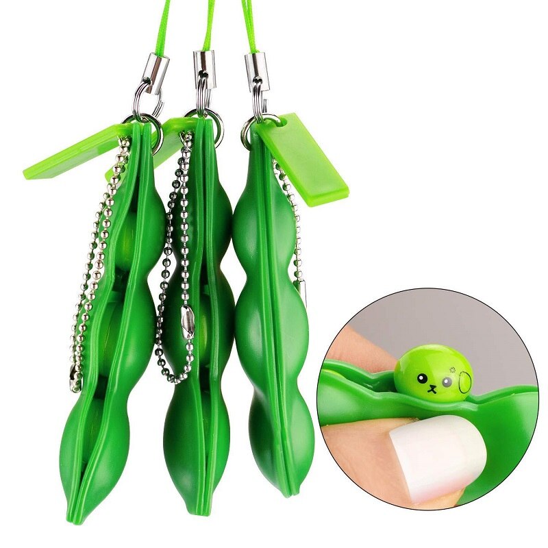 Infinite Squeeze Edamame Bean Pea Expression Chain Key PendantKeychain Ornament Stress Relieve Decompression Toys antistress