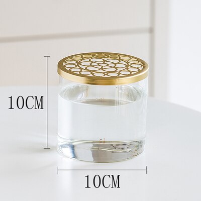 Nordic Transparent Glass Vase Golden Grid Cover Living Room Flower Arrangement Ikebana Decoration Desktop Hydroponic Plants Tool: C