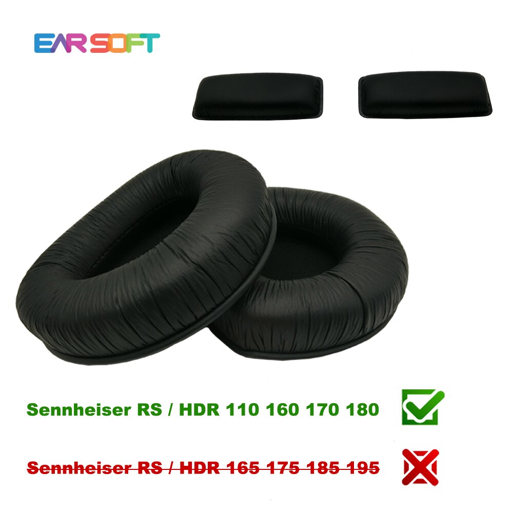 Earsoft udskiftningspuder til sennheiser rs hdr 165 175 185 195 110 160 170 180 hovedtelefoner pude ørepuder headset cover: 1 sæt læder