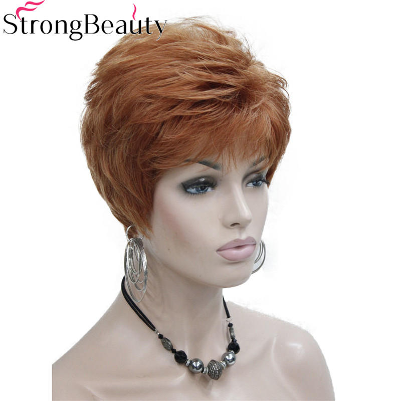 StrongBeauty Korte Rechte Synthetisch Rood Oranje Bruin Blonde Pruiken Hittebestendig Volledige Pruik Veel Kleur Voor Kiezen