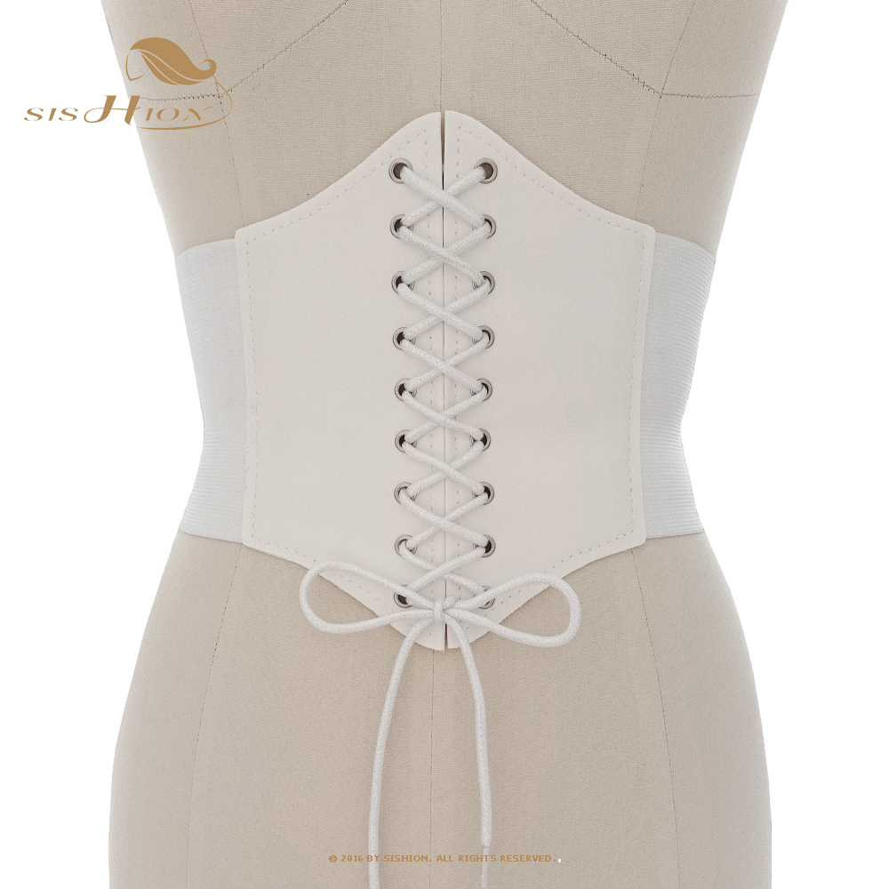 SISHION Gaine Amincissante Femme VD2596 encaje hasta Steampunk cintura ancha negro blanco café debajo del busto corsé cinturón: VD2596WhiteWhite / L Waist 70-95cm