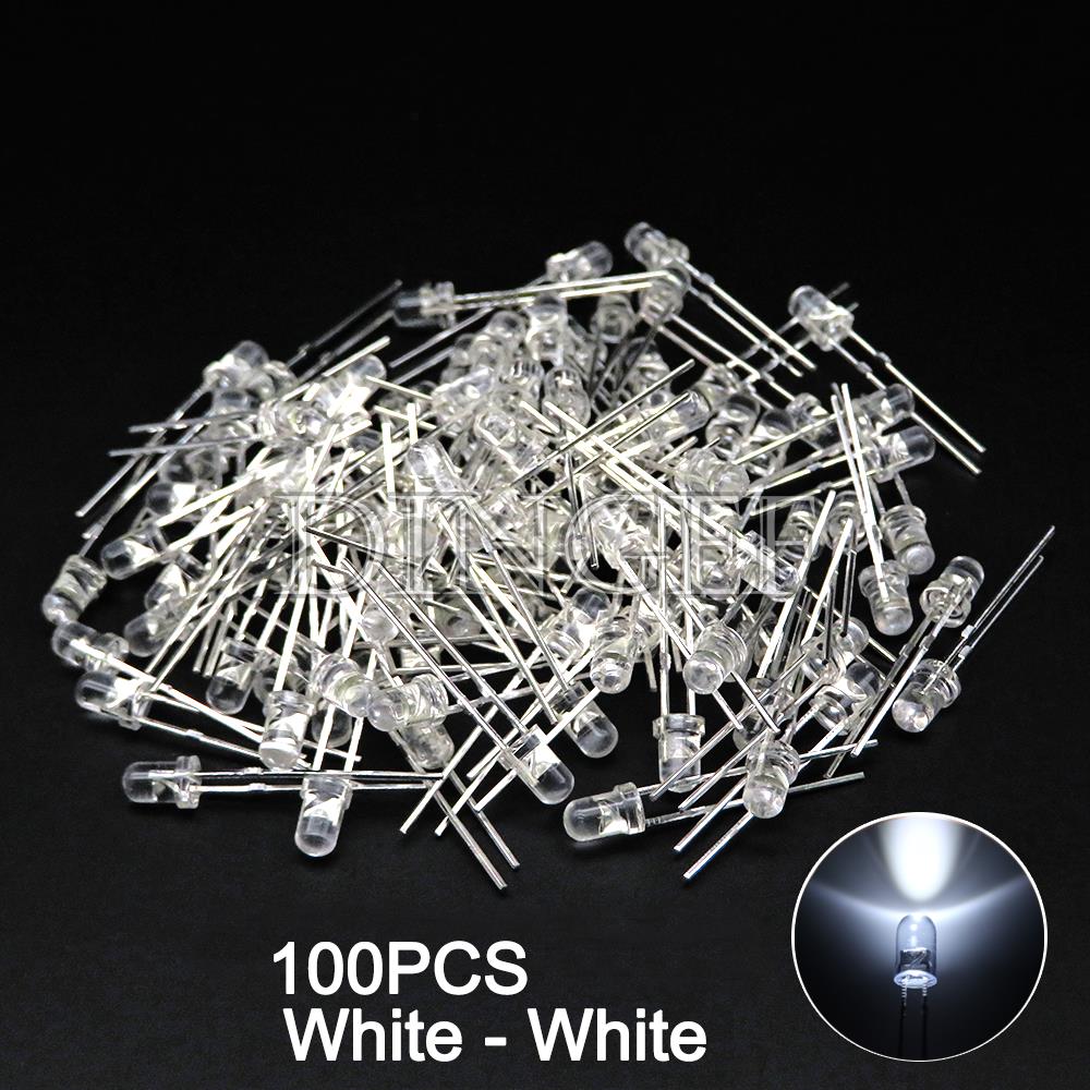 100PCS 3mm 5mm LED Diode F3 F5 Assorted Kit White Green Red Blue Yellow Orange Pink White DIY Light Emitting LED Diode Connector