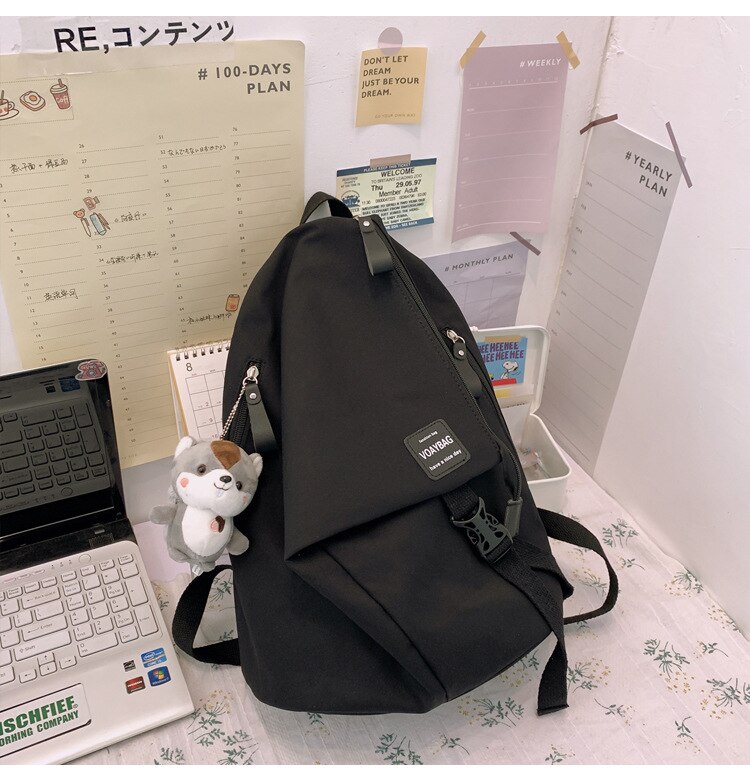 Nylon School Bags for Teenage Girls Large Capacity School Laptop Backpacks Women Travel Shoulder Bags College Students Bookbags: Black / With pendant