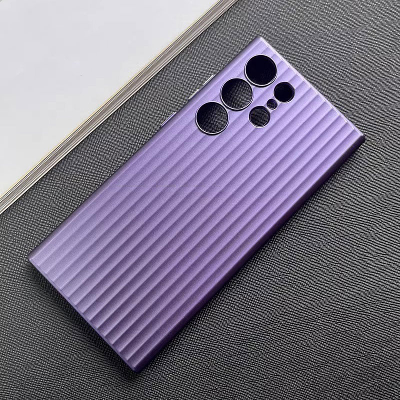 Ultra thin metal grating pattern phone case for Samsung Galaxy S23 Ultra S23+ Plus titanium gray shockproof matte hard cover: smsung s23 / PURPLE