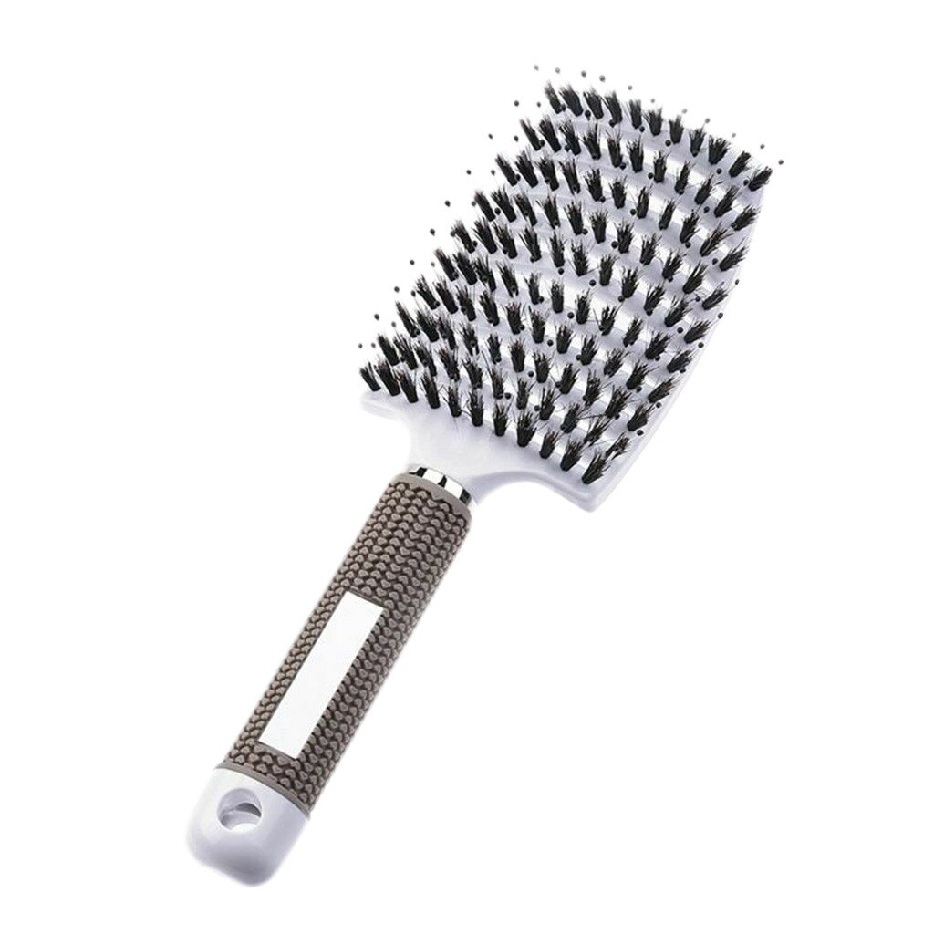 Vrouwen Varkenshaar Nylon Haarborstel Hoofdhuid Massage Kam Ontwarren Hair Brush Salon Tool Kappers Kam Haren Steil Haar Kam: White