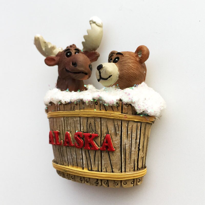 USA Alaska 3D Cartoon Bear &amp; Milu deer Fridge Magnets Tourism Souvenir Refrigerator Magnetic Sticker Collection