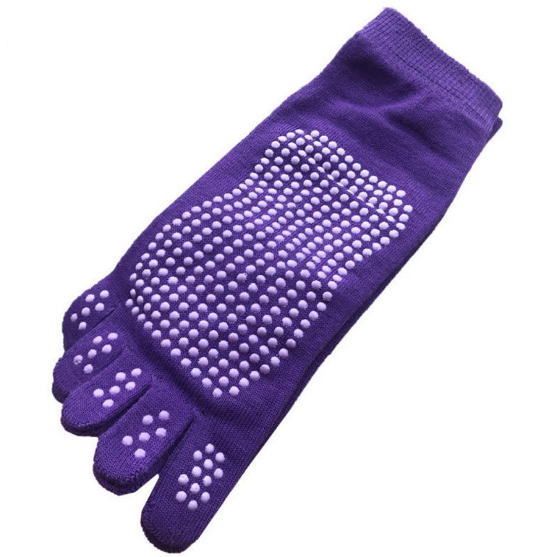 1 Paar Vrouwen Sport Yoga Sokken Vijf Tenen Slipper Anti Slip Sokken Pilates Ballet Hak Dans Compressie Pilates Sokken Sportkleding: Paars