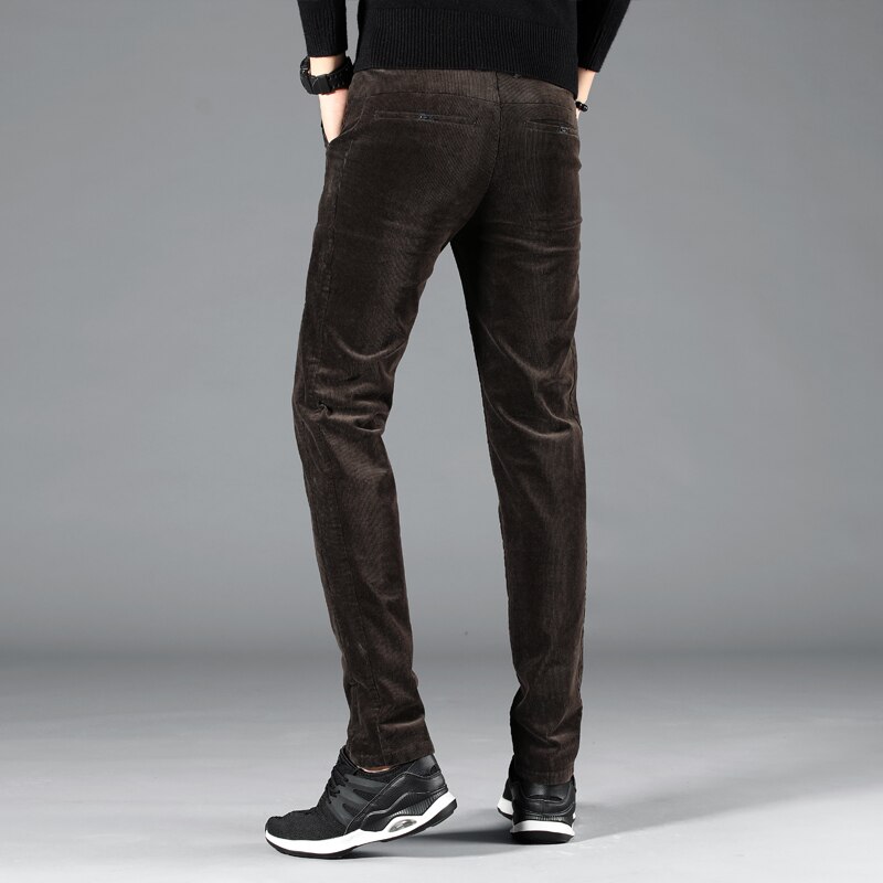 Herfst winter heren jeans slim fit dikke warme corduroy broek fleece broek heren casual zakelijke stijl lange broek heren