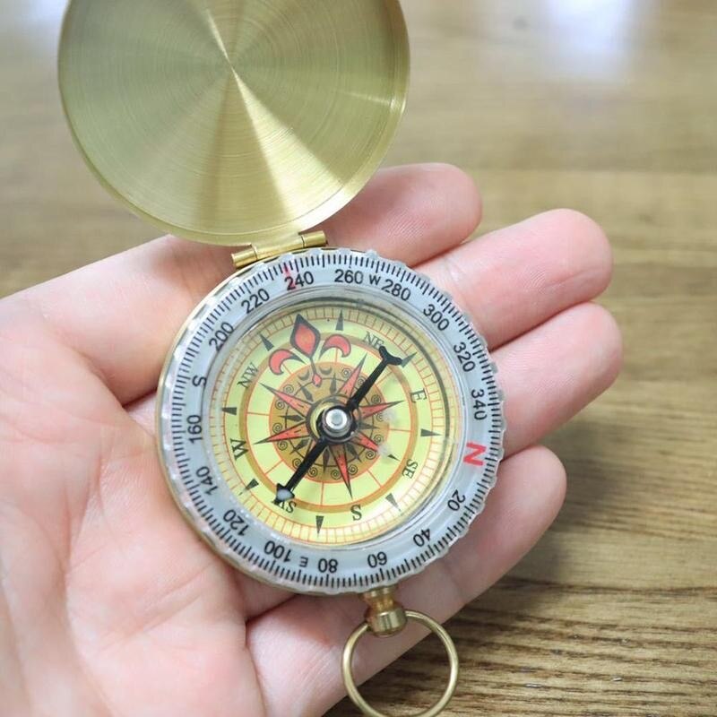 luminous Outdoor Camping Hiking Portable Pocket Brass Gold Color Copper Compass Navigation with Noctilucence Display